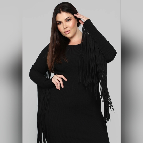 Sexy Black Rock & Roll Bodycon Dress with Fringe - Size XL - Perfection! - Picture 2 of 10